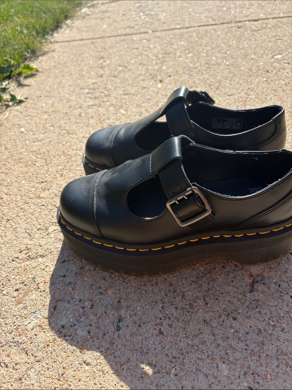 Dr. Martens Black Patent Mary Jane Shoe with Yellow Stitching - Picture 4 of 6